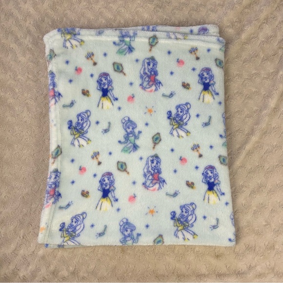 Disney Other - Disney Baby Light Blue Princess Blanket Soft Plush Fleece Yellow Pink Star Apple